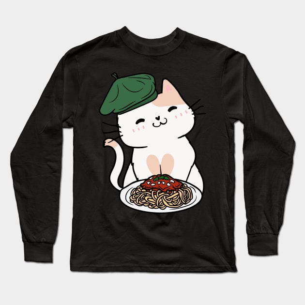 Cat eating Spaghetti - Persian Long Sleeve T-Shirt by Pet Station